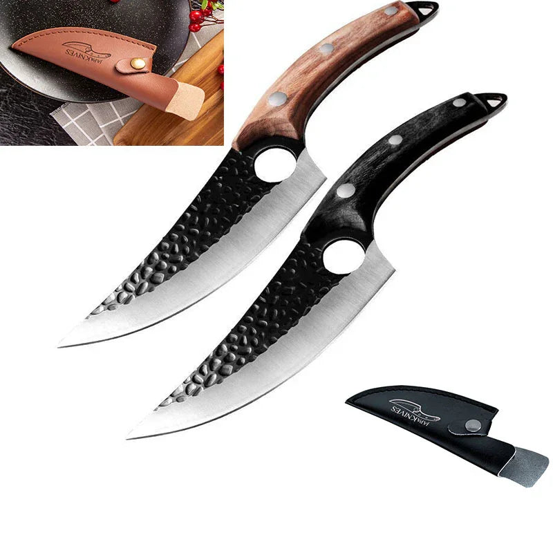 Hand-Forged Hammered Carbon Steel Boning Knife & Skinner