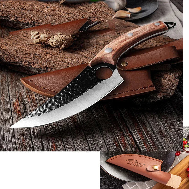 Hand-Forged Hammered Carbon Steel Boning Knife & Skinner
