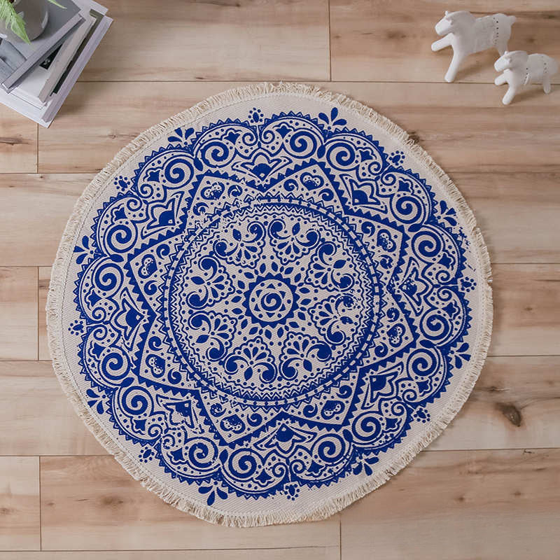 Bohemian Hand-Woven Round Cotton Ethnic Rug