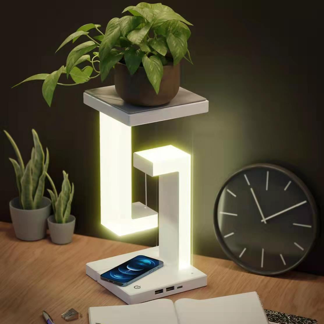 Levitating Gravity-Defying Desk Lamp with Integrated Wireless Charger
