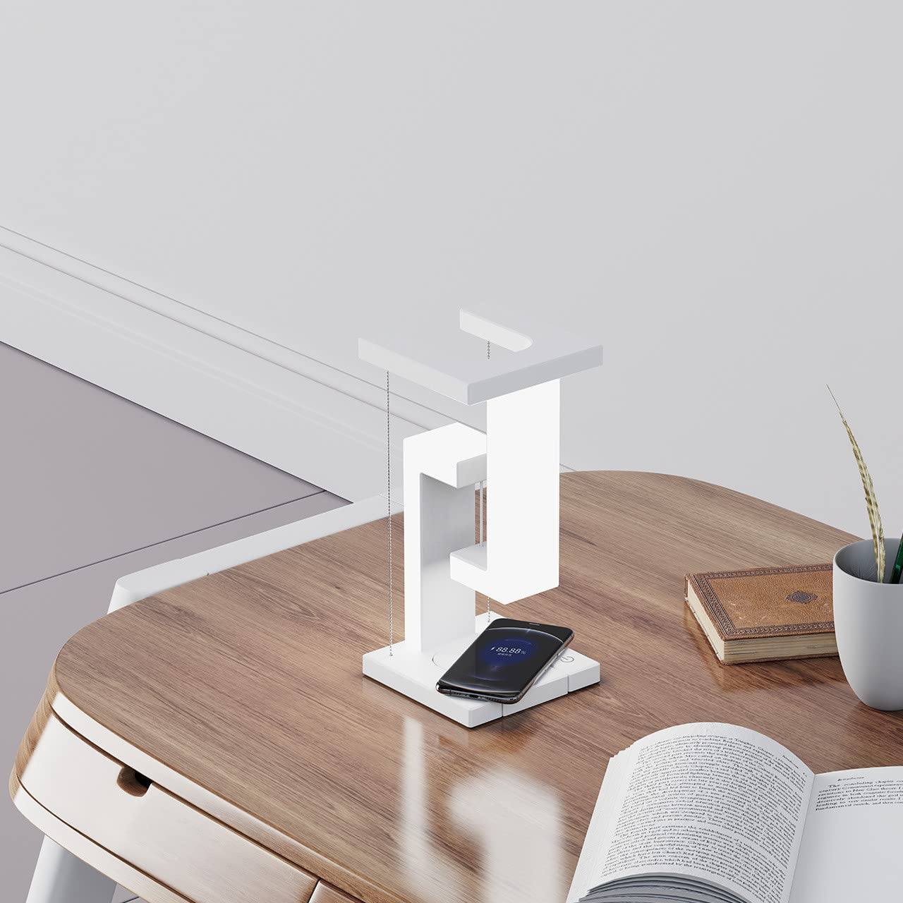 Levitating Gravity-Defying Desk Lamp with Integrated Wireless Charger