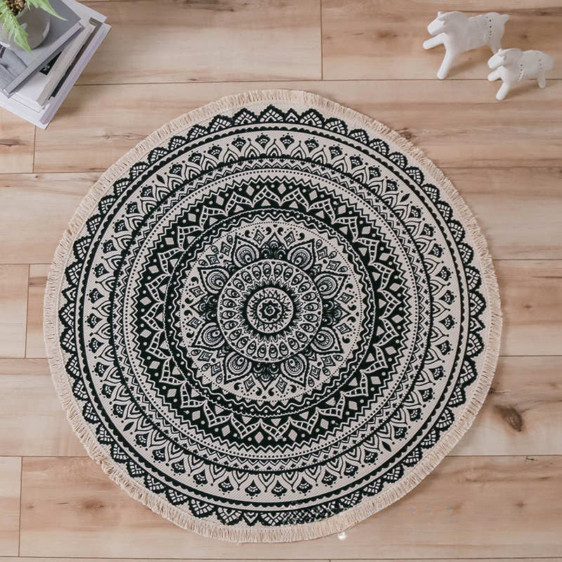 Bohemian Hand-Woven Round Cotton Ethnic Rug