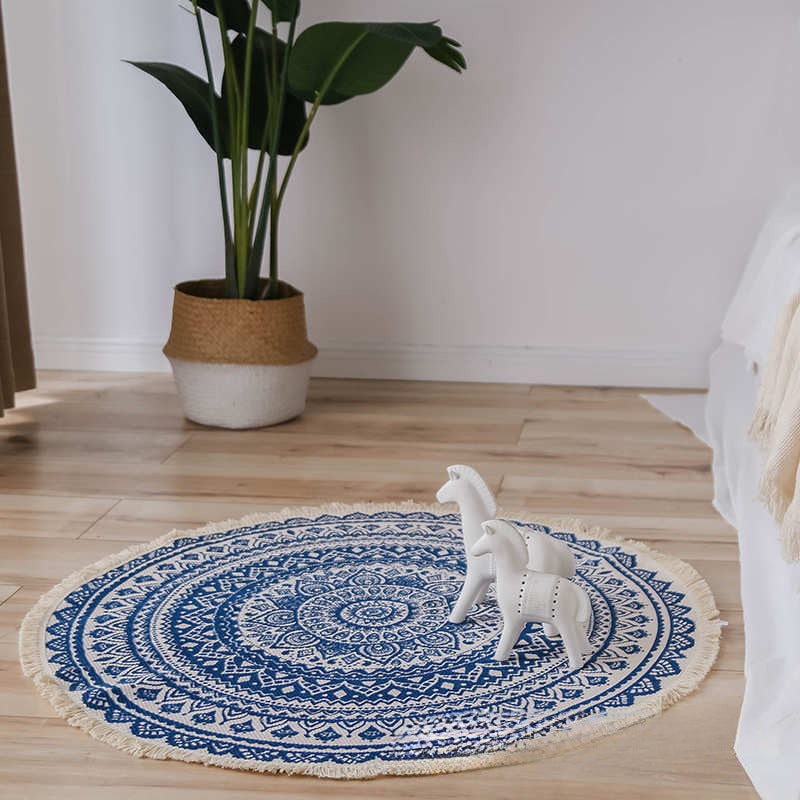 Bohemian Hand-Woven Round Cotton Ethnic Rug