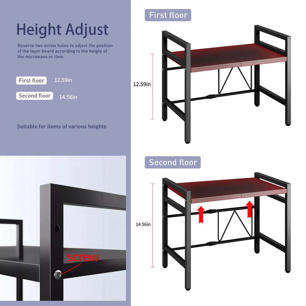 Expandable Microwave Shelf Organizer – Adjustable 42-64cm Heavy Duty Rack