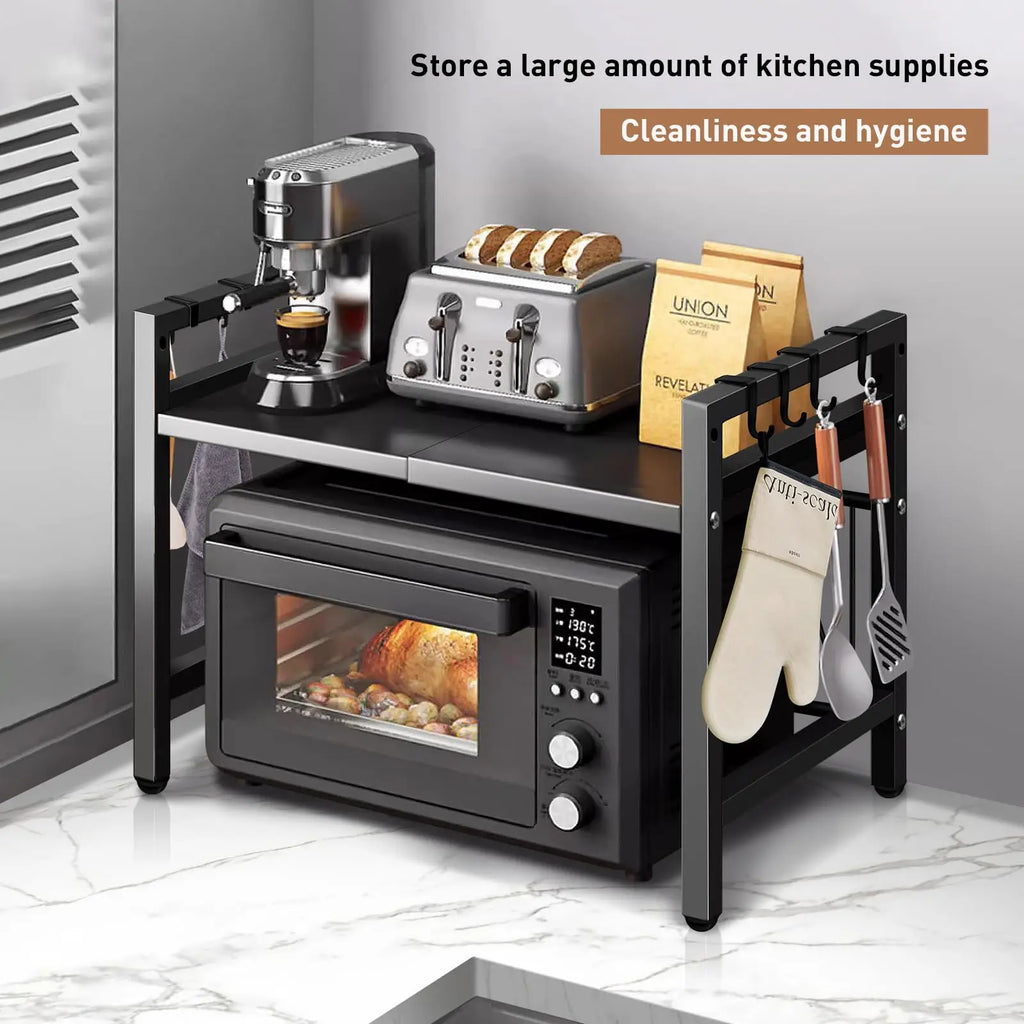 Expandable Microwave Shelf Organizer – Adjustable 42-64cm Heavy Duty Rack