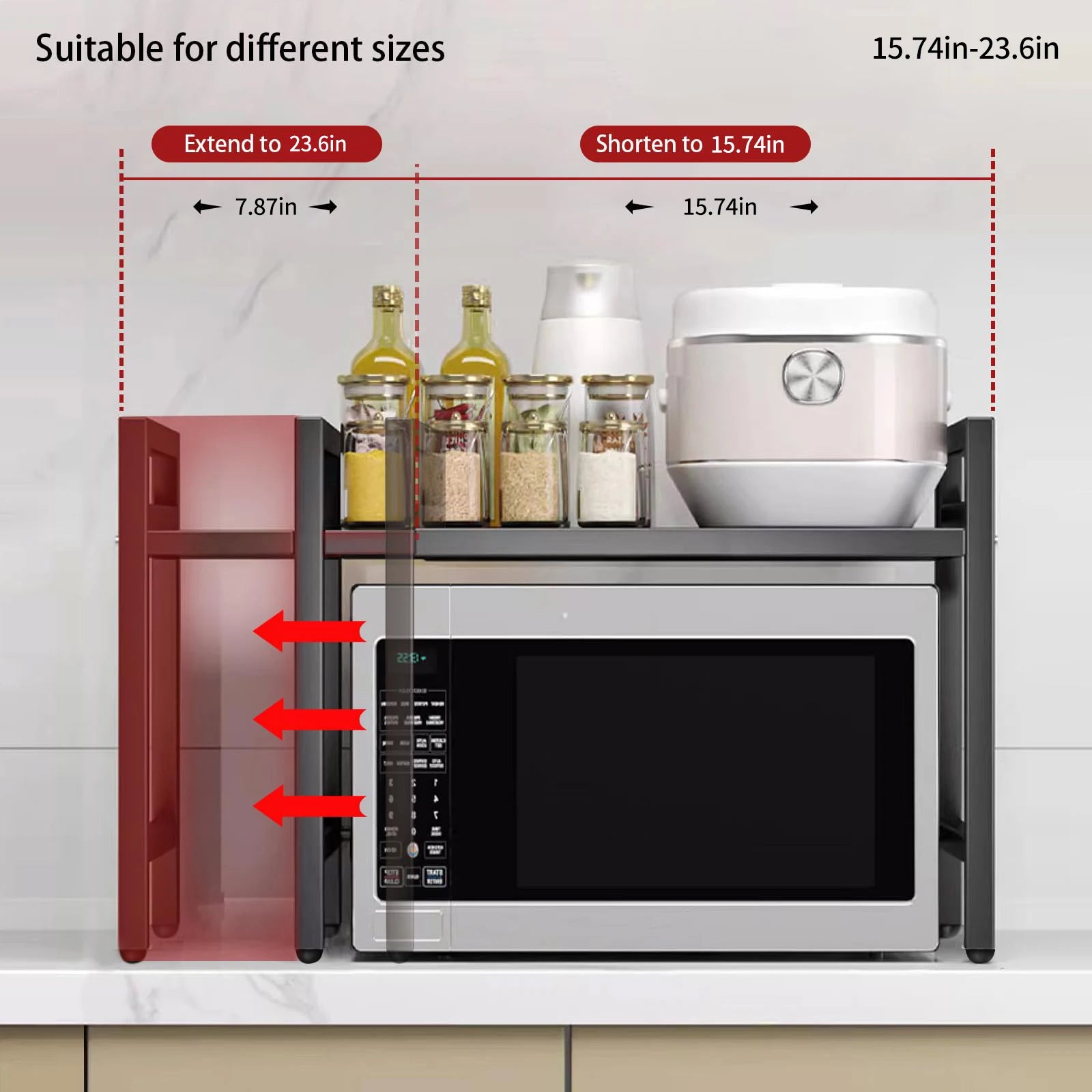 Expandable Microwave Shelf Organizer – Adjustable 42-64cm Heavy Duty Rack