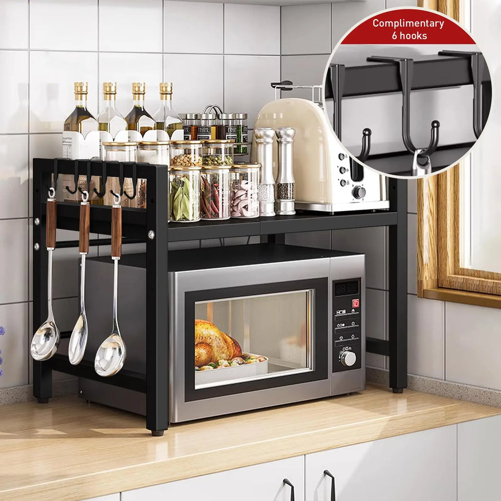 Expandable Microwave Shelf Organizer – Adjustable 42-64cm Heavy Duty Rack