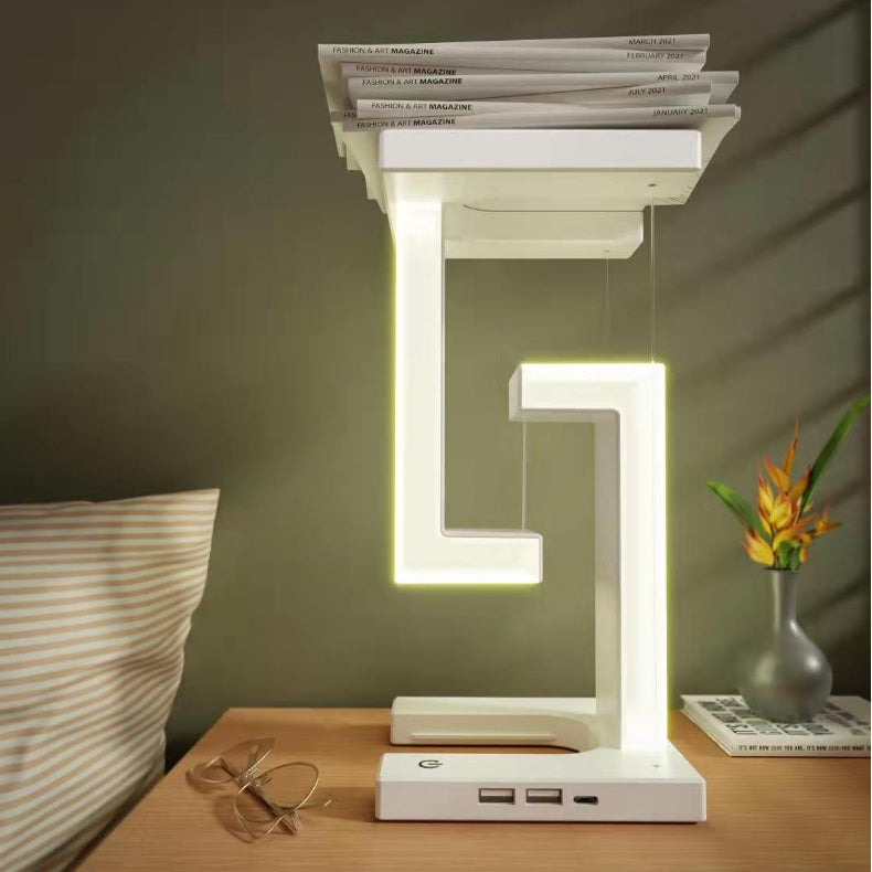 Levitating Gravity-Defying Desk Lamp with Integrated Wireless Charger