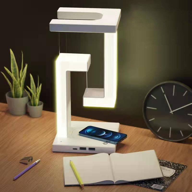 Levitating Gravity-Defying Desk Lamp with Integrated Wireless Charger